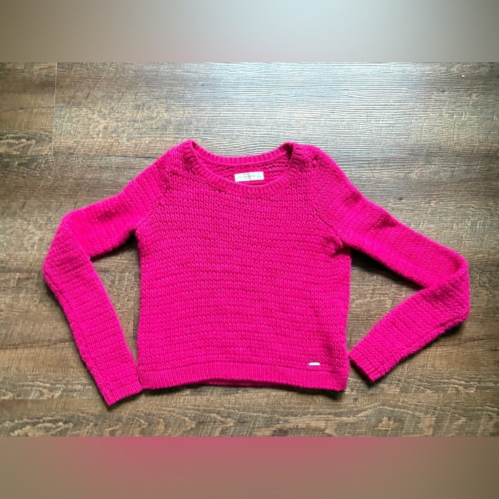Abercrombie & Fitch hot pink sweater chunky open neck cropped Barbiecore S EUC - Picture 6 of 14
